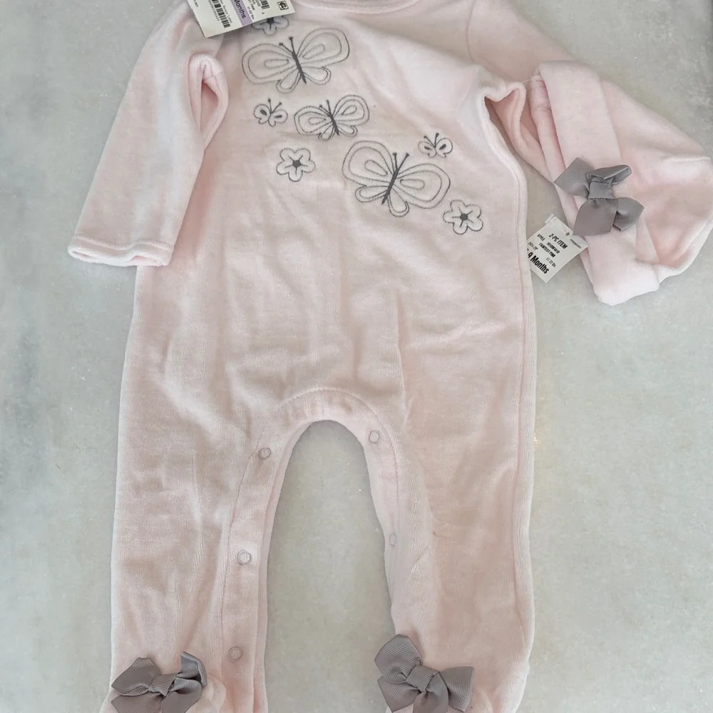 New First Impressions Pink Butterfly Footie and Matching Hat